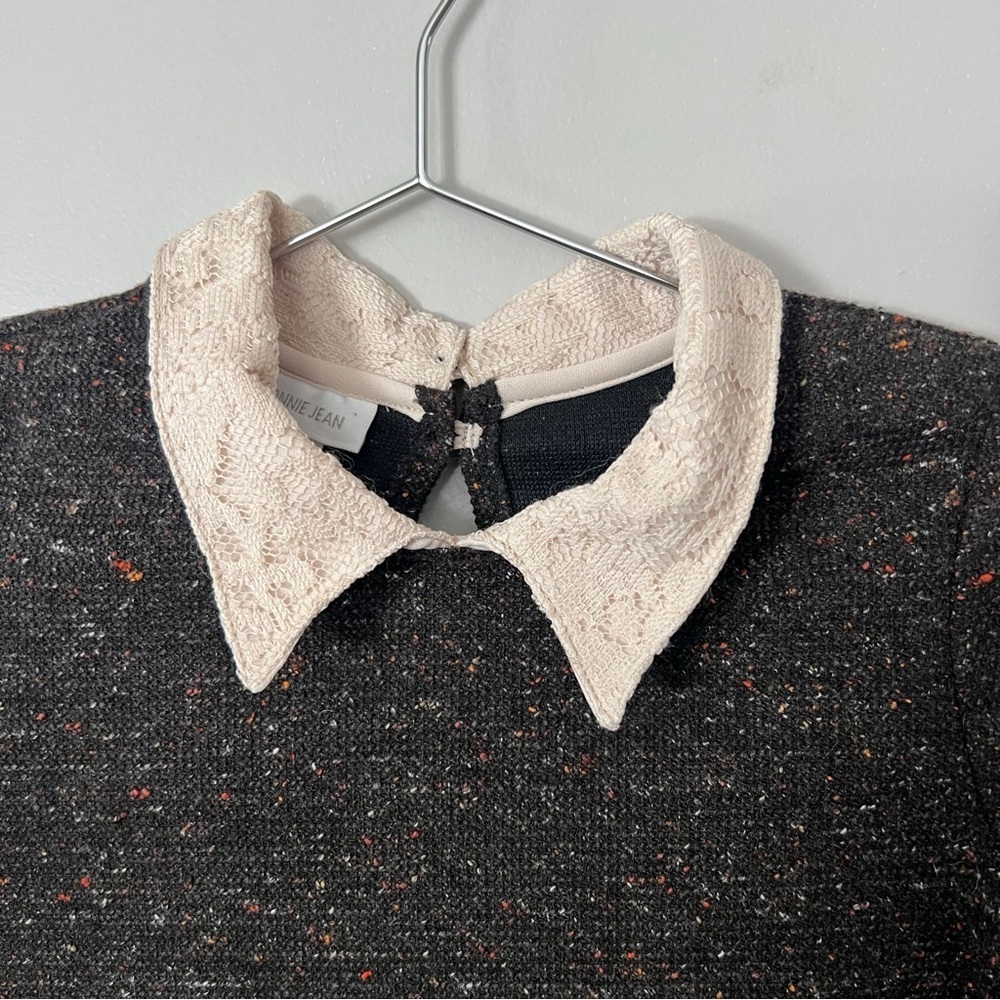 NWT Bonnie Jean Brown Tweed Knit Girls Dress Size 8 Lace Collar A Line Preppy - Picture 2 of 11
